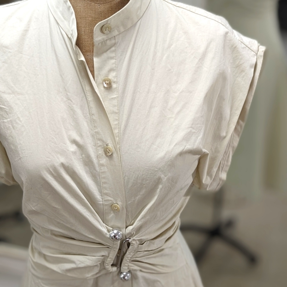 Cinched Cotton Midi Dress, sleeveless - Picture 6 of 9